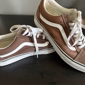 Vans Brown and White Canvas Sneakers
